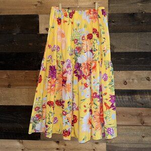 H&M H & M Yellow Floral Cotton Poplin Full Skirt Boho